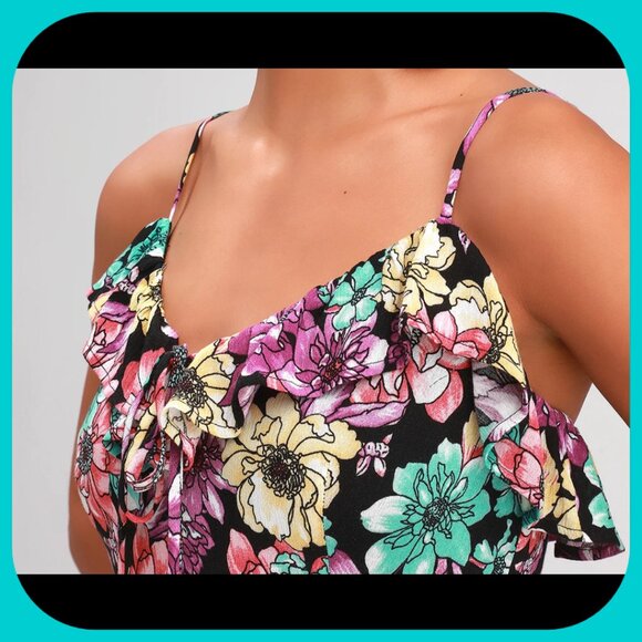 LULUS || Dynah Black Floral Print Maxi Dress (SIZE L) - Picture 4 of 9